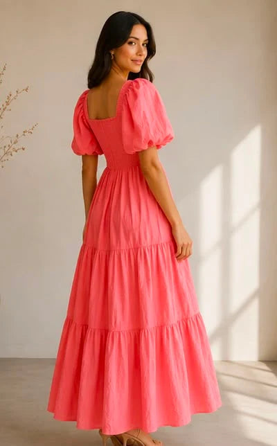 Cotton Shirred Elasticated Puffball Sleeve Bardot Dress