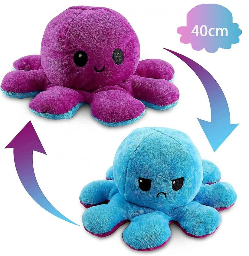 40cm Reversible Octopus Plush Toy | Soft Flip Mood Octopus Stuffed Animal | Double-Sided Emotional Plush Gift