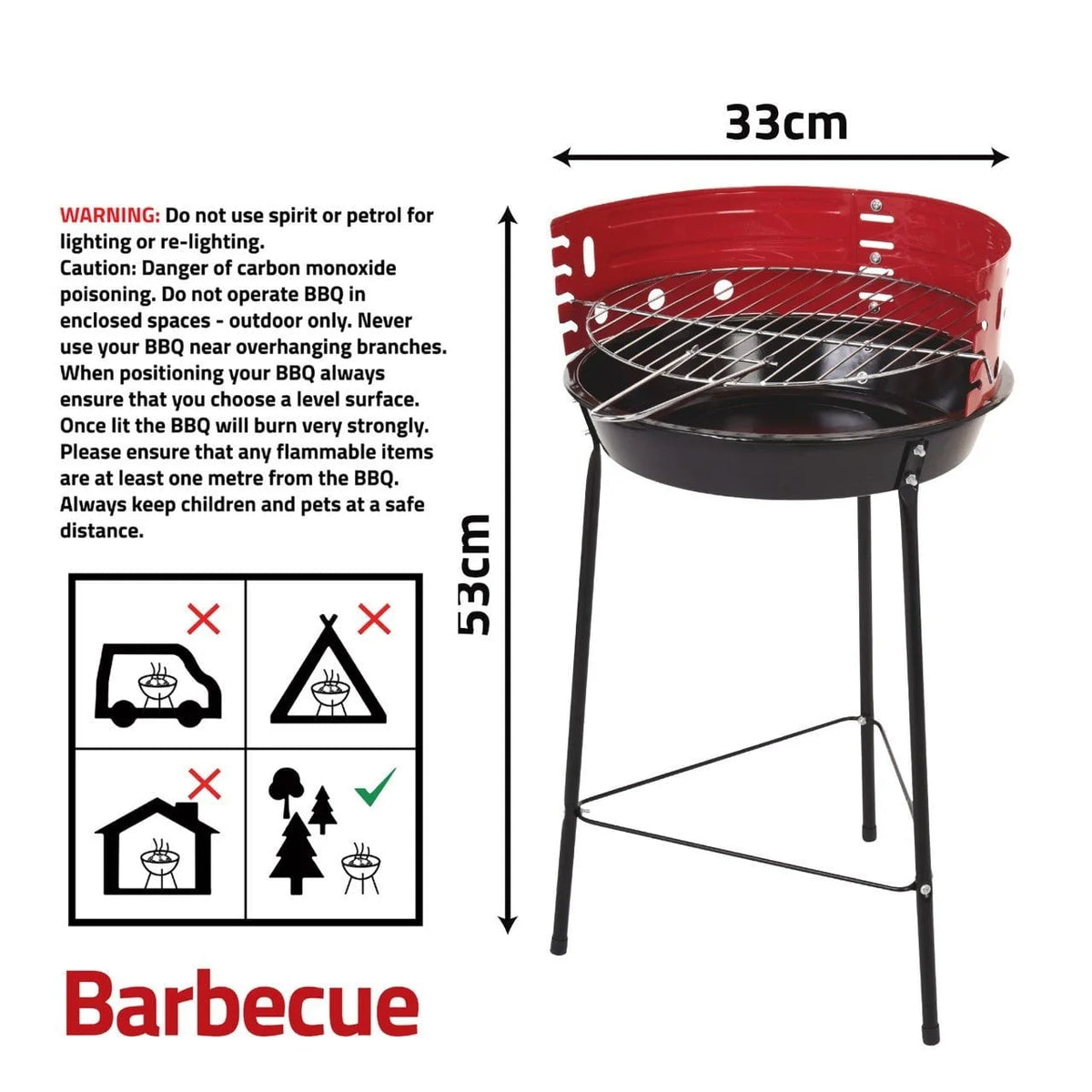 Portable Round BBQ Grill 14" with 4 Adjustable Grilling Levels