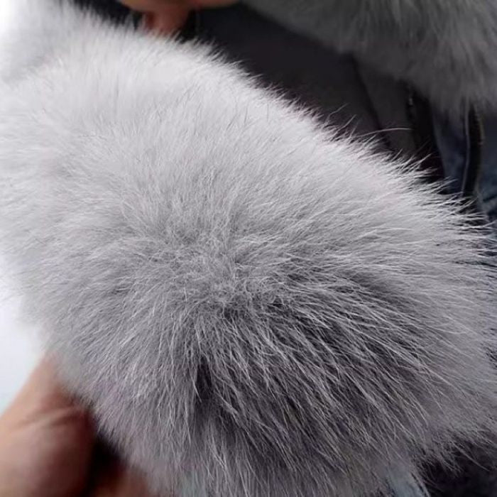 Detachable Faux Fur Denim Jacket with Collar and Cuffs