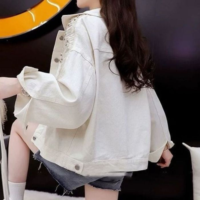Sparkle Sequin Fringe Mesh Patchwork Denim Jacket