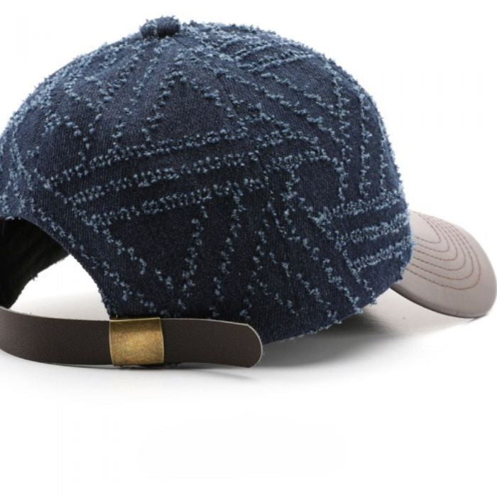 Textured Denim Cap with Brown Visor