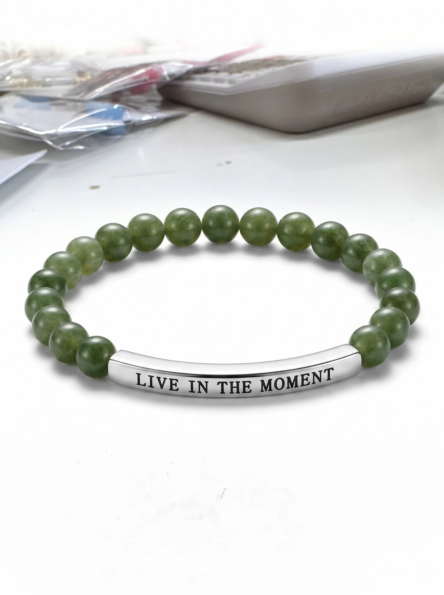 Healing Amethyst Bracelet – Inspirational Engraved Bar Bracelet for Men & Women