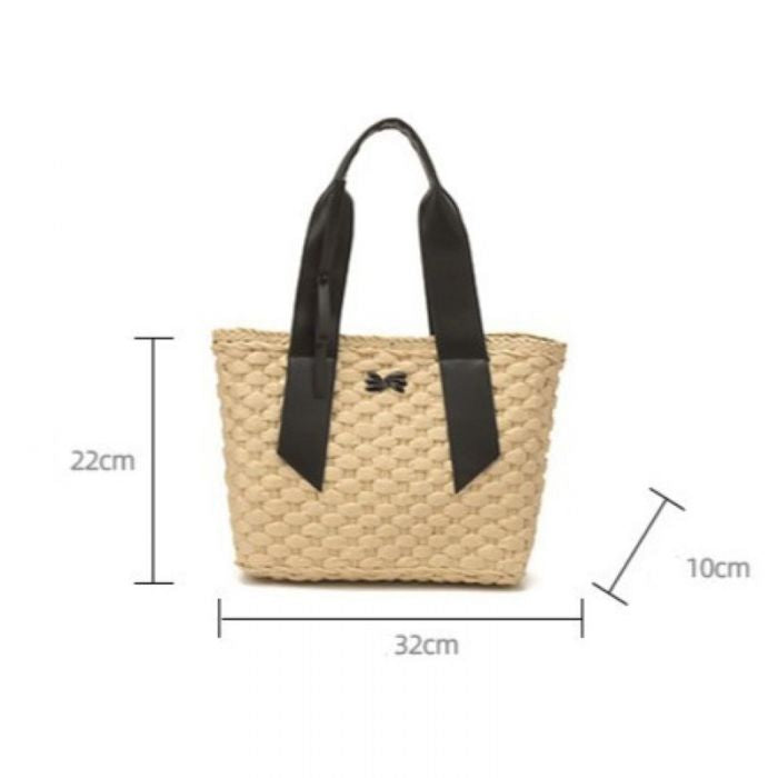 Summer Woven Straw Handbag & Metallic Accent