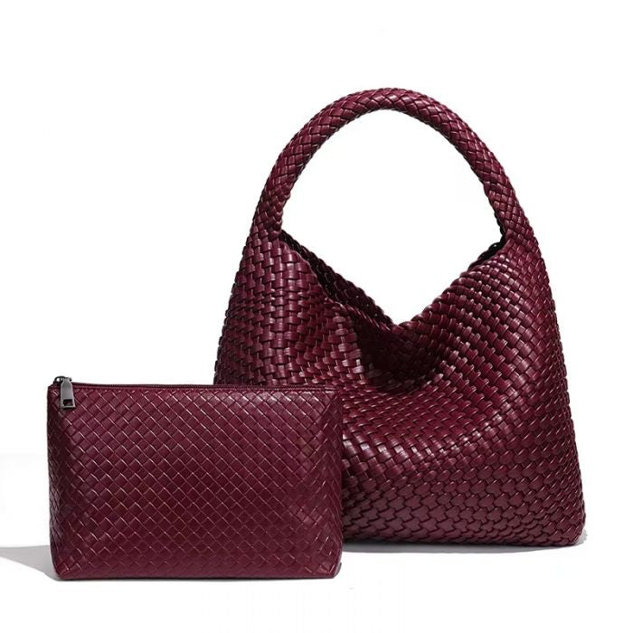 Weave Tote Bag with Matching Clutch - Elegant Woven Design for Everyday Use