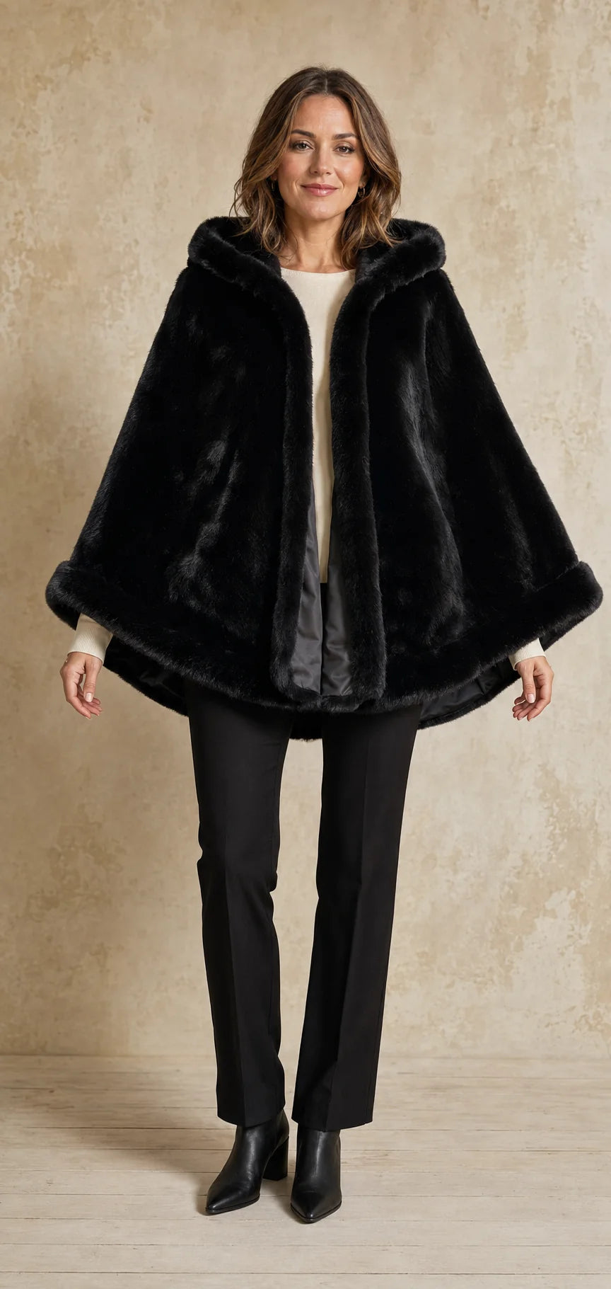 Elegant White Faux Fur Hooded Cape