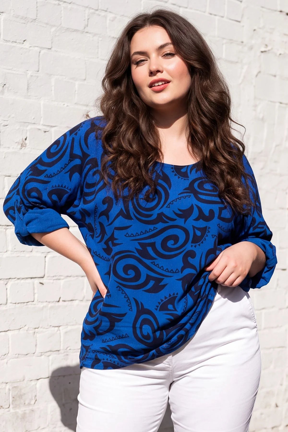 Abstract Print Loose Fit Tunic Cotton Top