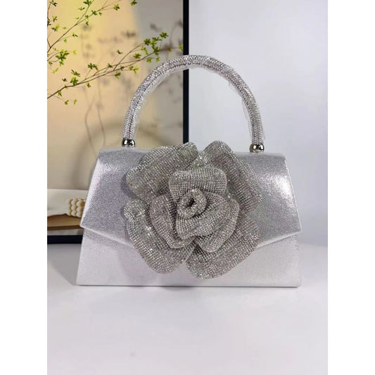 Rhinestone Rose Flower Evening Bag | Sparkly Crystal Clutch Purse for Party & Wedding