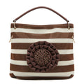 Large Striped Tote Bag with 3D Floral Detail | Women’s Shoulder Shopper Handbag | Casual Travel Beach Bag