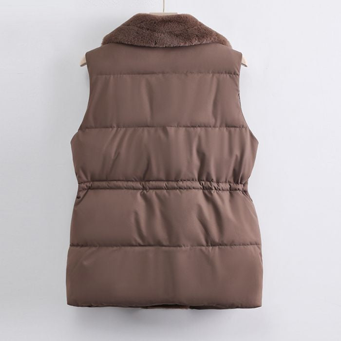 Faux Fur Trim Puffer Vest