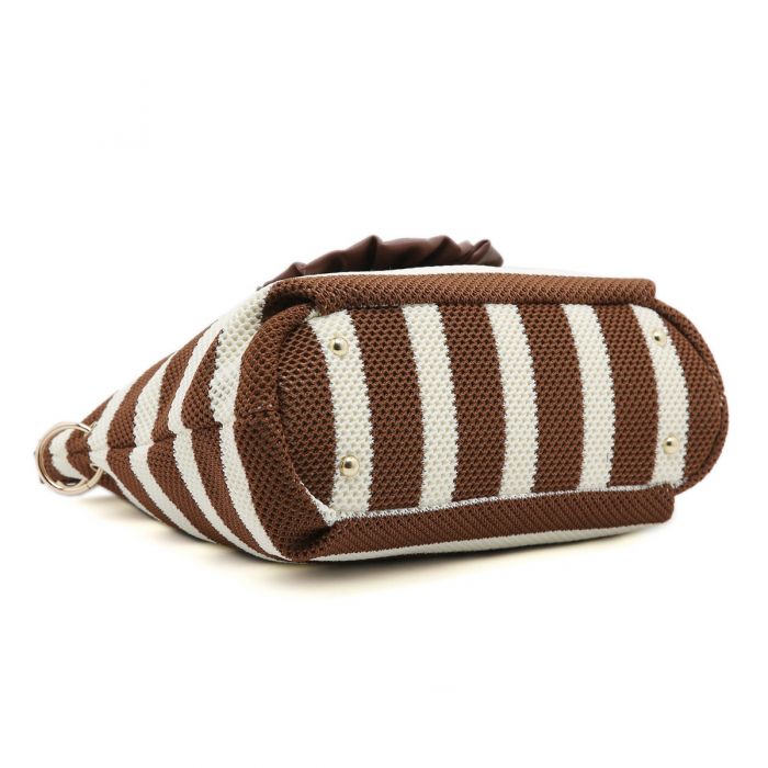 Large Striped Tote Bag with 3D Floral Detail | Women’s Shoulder Shopper Handbag | Casual Travel Beach Bag