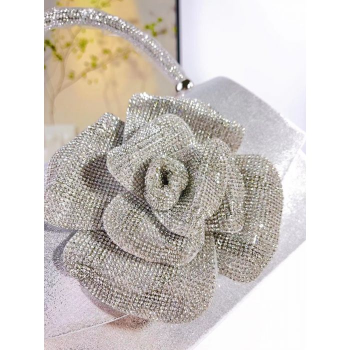 Rhinestone Rose Flower Evening Bag | Sparkly Crystal Clutch Purse for Party & Wedding
