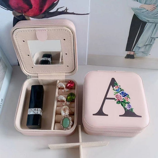 Jewellery Box with Floral Monogram 'A, H, G & C' Alphabet Design for Personalised Storage