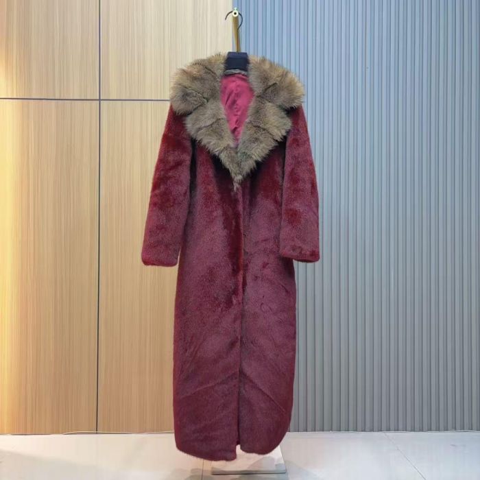 Elegant Longline Faux Fur Collar Coat