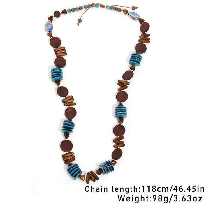 Chunky Turquoise & Wood Beaded Necklace
