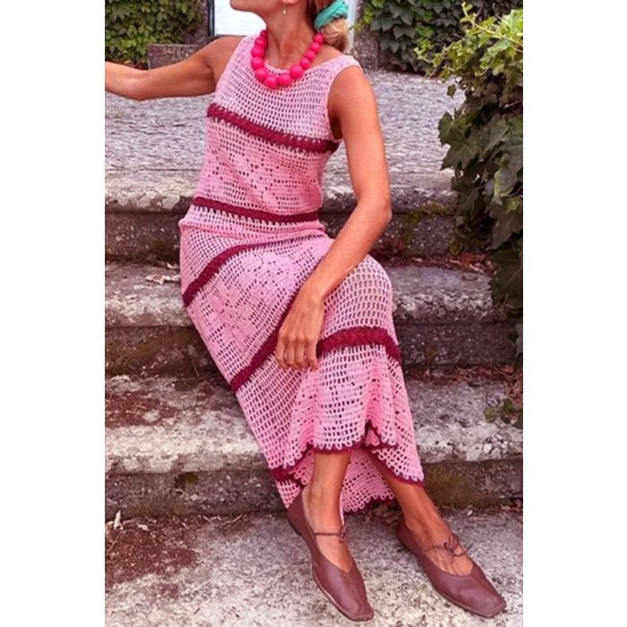Floral Crochet Maxi Dress Knit Cover-Up | Sleeveless Beach & Resort Dress