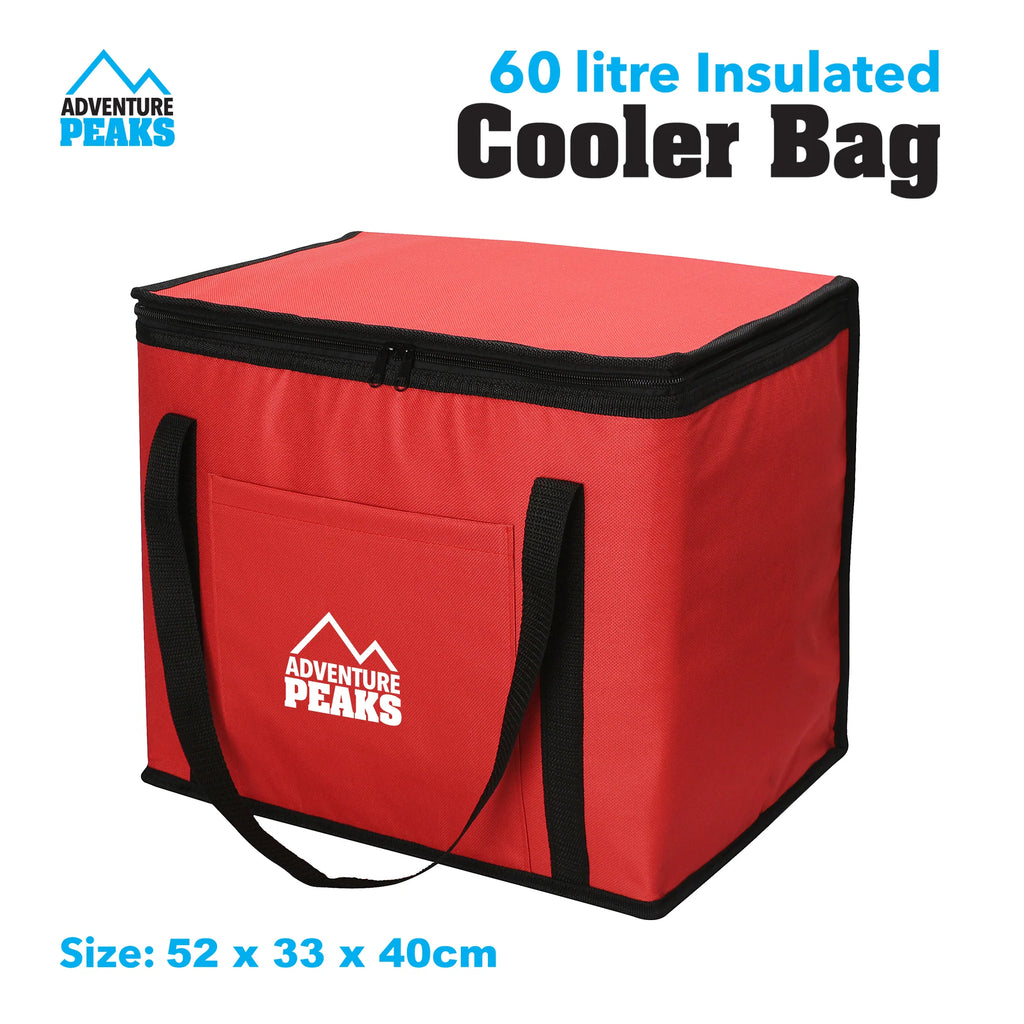 Insulated Camping Cooler Bag – 60L | 52 × 33 × 40 cm | Red & Grey
