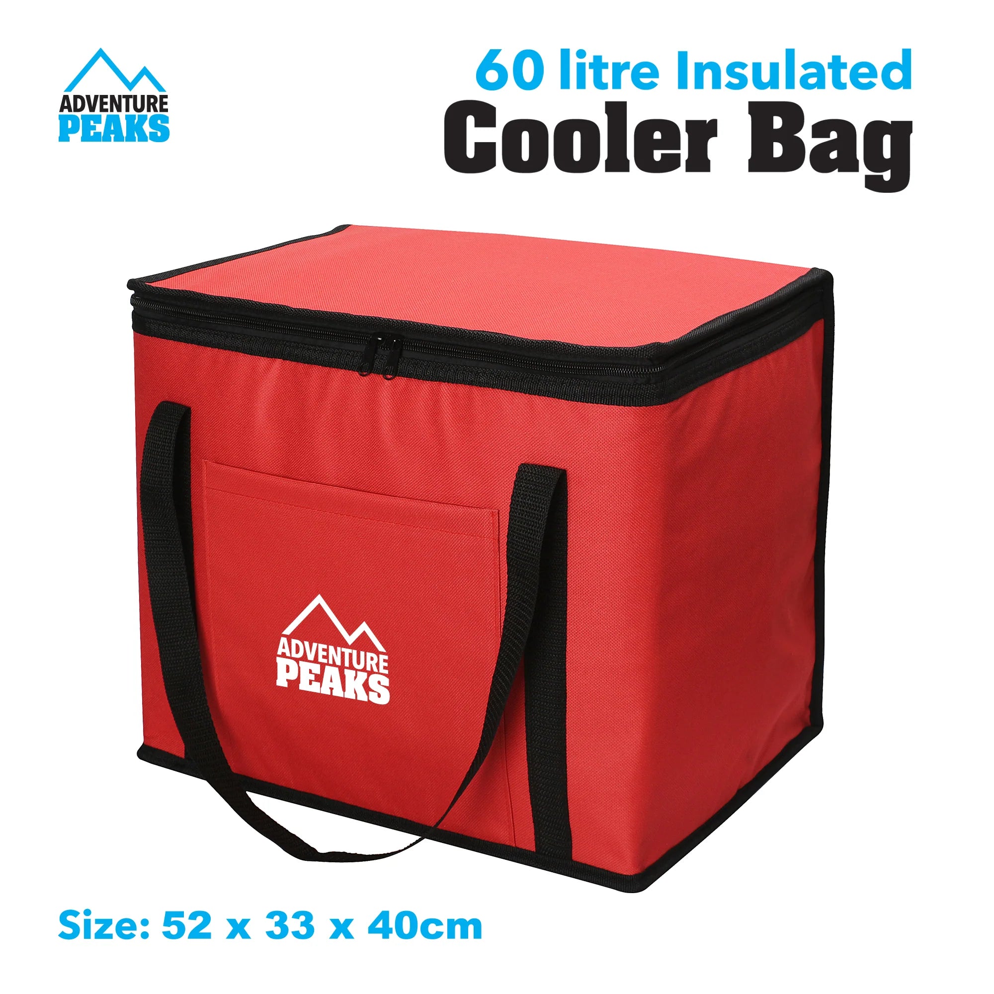 Insulated Camping Cooler Bag – 60L | 52 × 33 × 40 cm | Red & Grey