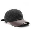 Textured Denim Cap Black & Navy with Brown PU Leather Visor | Adjustable Vintage Streetwear Baseball Hat
