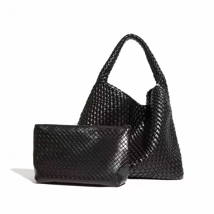 Weave Tote Bag with Matching Clutch - Elegant Woven Design for Everyday Use