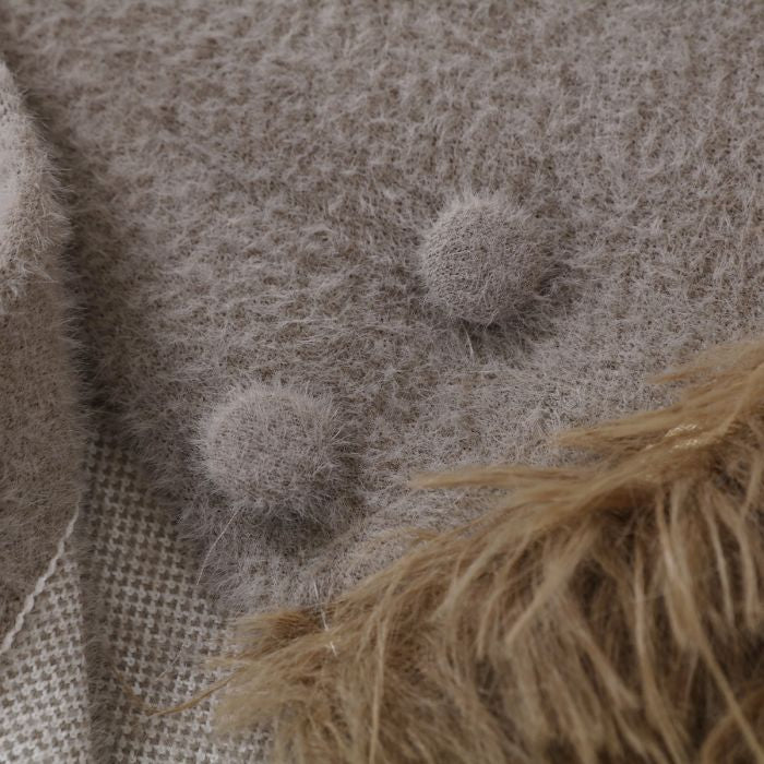 Feather-Trim Cropped Double Row Buttons Cardigan
