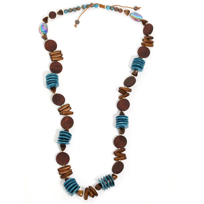 Chunky Turquoise & Wood Beaded Necklace