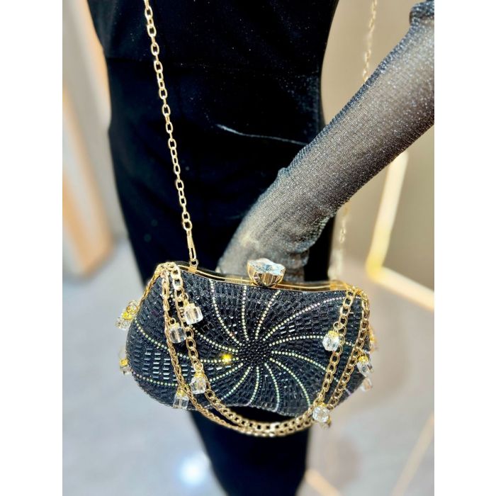 Crystal Clutch Bag with Beaded Chain Strap | Luxury Rhinestone Evening Bag for Weddings, Parties & Prom