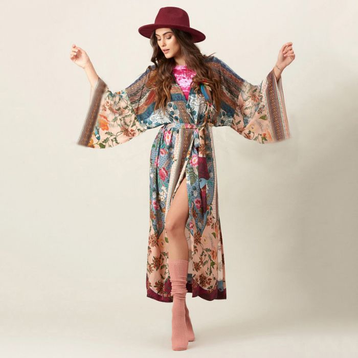 Women’s Printed Kimono Robe – Lightweight Boho Floral Cardigan Cover-Up in Elegant Design