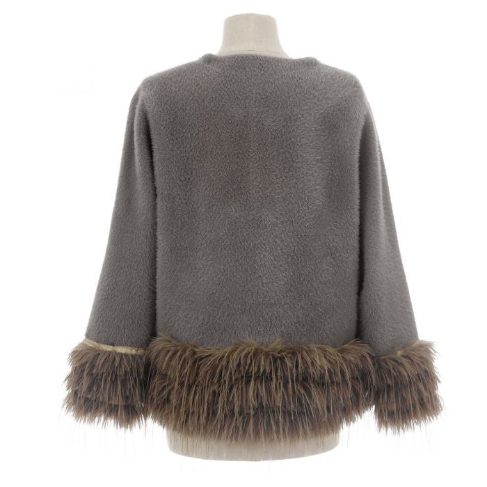 Feather-Trim Cropped Double Row Buttons Cardigan