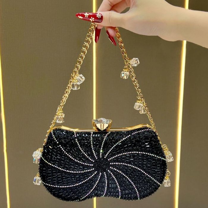 Crystal Clutch Bag with Beaded Chain Strap | Luxury Rhinestone Evening Bag for Weddings, Parties & Prom
