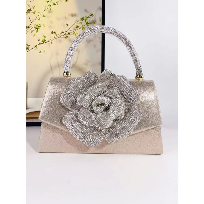 Rhinestone Rose Flower Evening Bag | Sparkly Crystal Clutch Purse for Party & Wedding