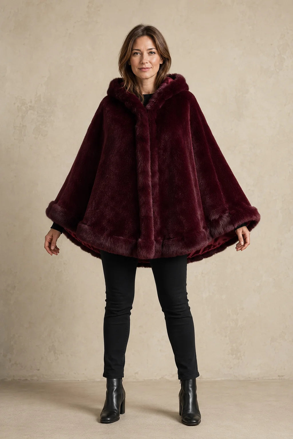 Elegant White Faux Fur Hooded Cape
