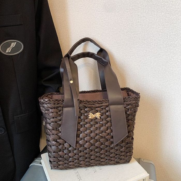 Summer Woven Straw Handbag & Metallic Accent
