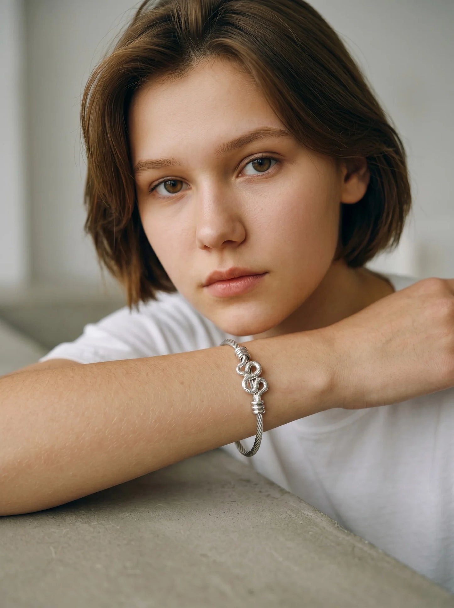 Elegant Silver Snake Cable Cuff Bracelet | Adjustable Open Bangle for Women