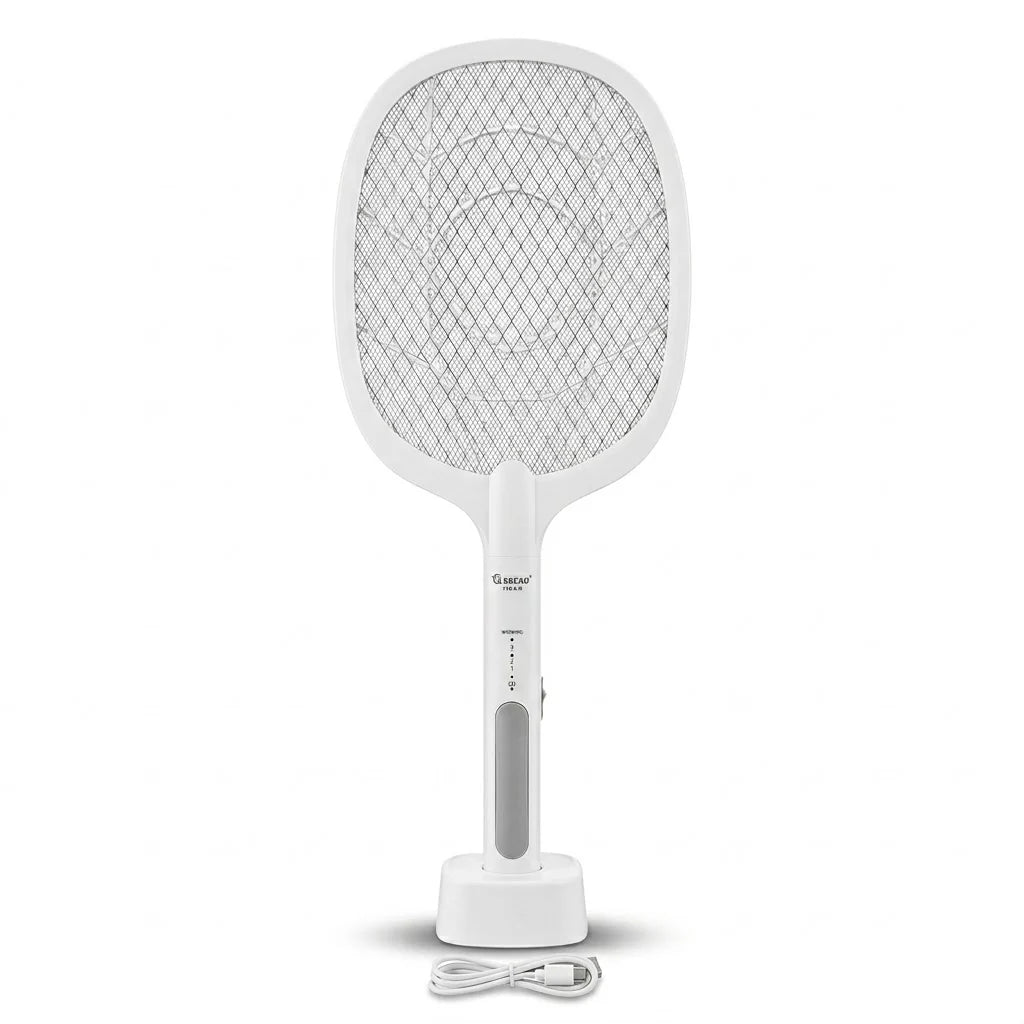 Dual-Use Electric Mosquito Swatter – Rechargeable 1200mAh Bug Zapper Racket with UV Mosquito Trap | Indoor & Outdoor Insect Killer