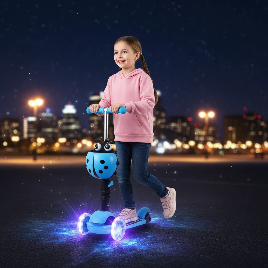 5-in-1 Kids Ladybug Scooter with LED Wheels | Adjustable Ride-On Scooter with Seat & Parent Push Handle | Foldable Toddler Scooter for Boys & Girls