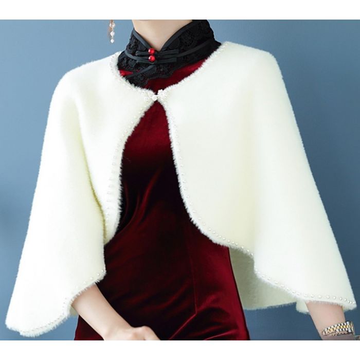 Women’s Pearl Embellished Cape Shrug – Lightweight Bridal & Evening Wrap