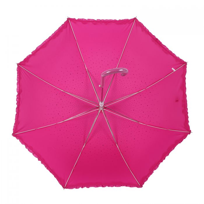 Diamante Sparkly Frilly Umbrella in Vibrant Pink with Glittering Details and Ruffled Edges for a Chic Look