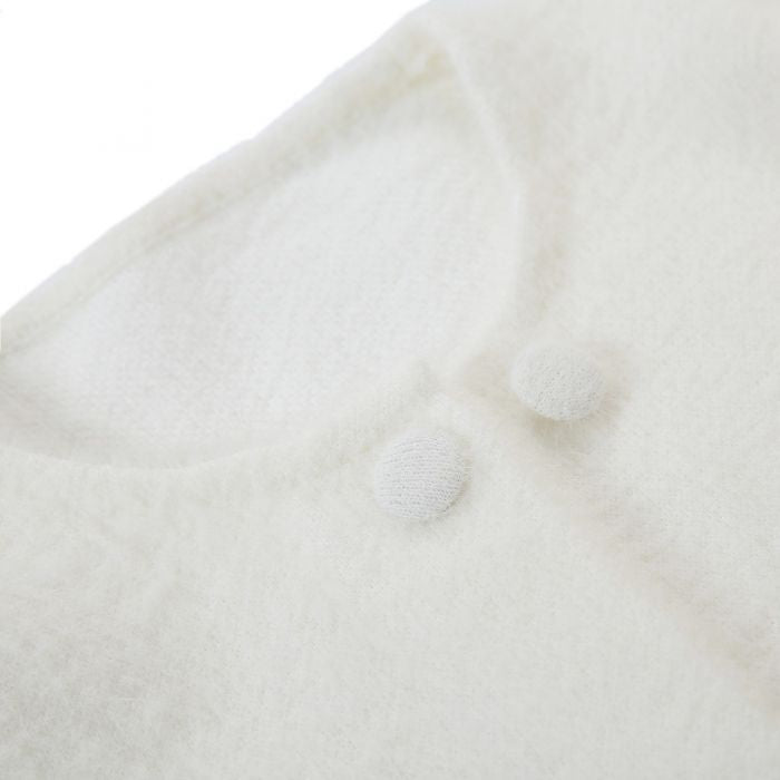 Feather-Trim Cropped Double Row Buttons Cardigan
