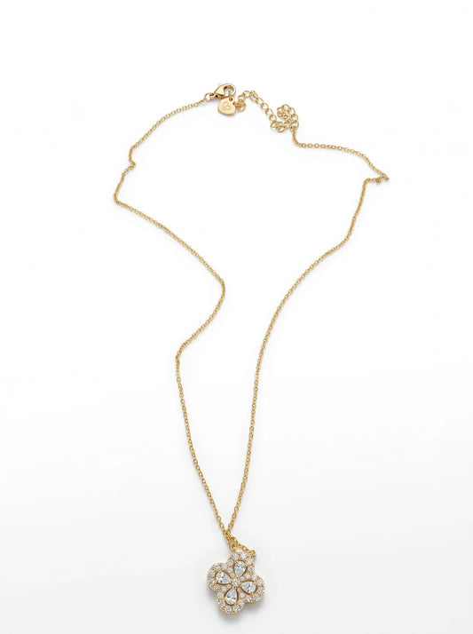 Sparkling Four-Leaf Clover Gold & Silver Necklace | Lucky Charm Jewelry