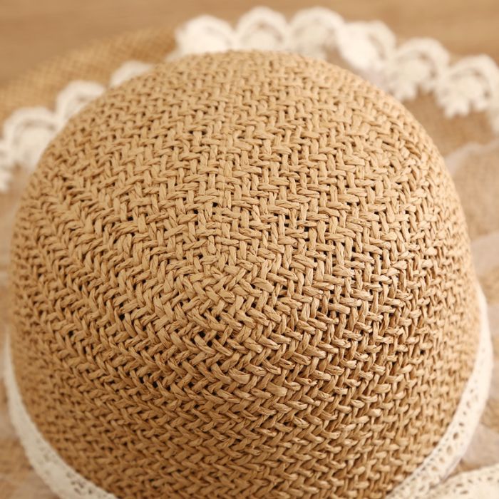 Women’s Wide Brim Straw Sun Hat with Delicate Lace Trim | Elegant Summer Beach Hat | UV Protection Holiday Hat