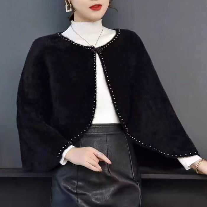 Women’s Pearl Embellished Cape Shrug – Lightweight Bridal & Evening Wrap