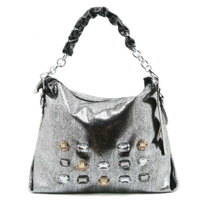 Metallic Jewels Encrusted Hobo Bag | Women’s Sparkly Shoulder Handbag | Party Evening Fashion Tote