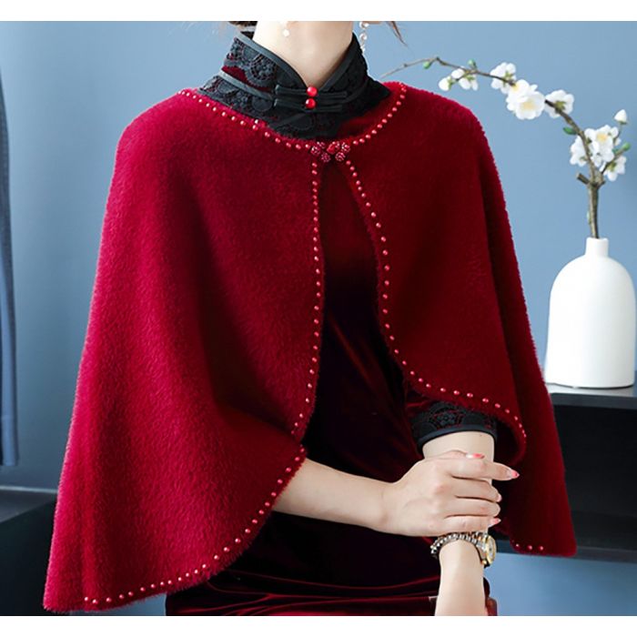 Women’s Pearl Embellished Cape Shrug – Lightweight Bridal & Evening Wrap