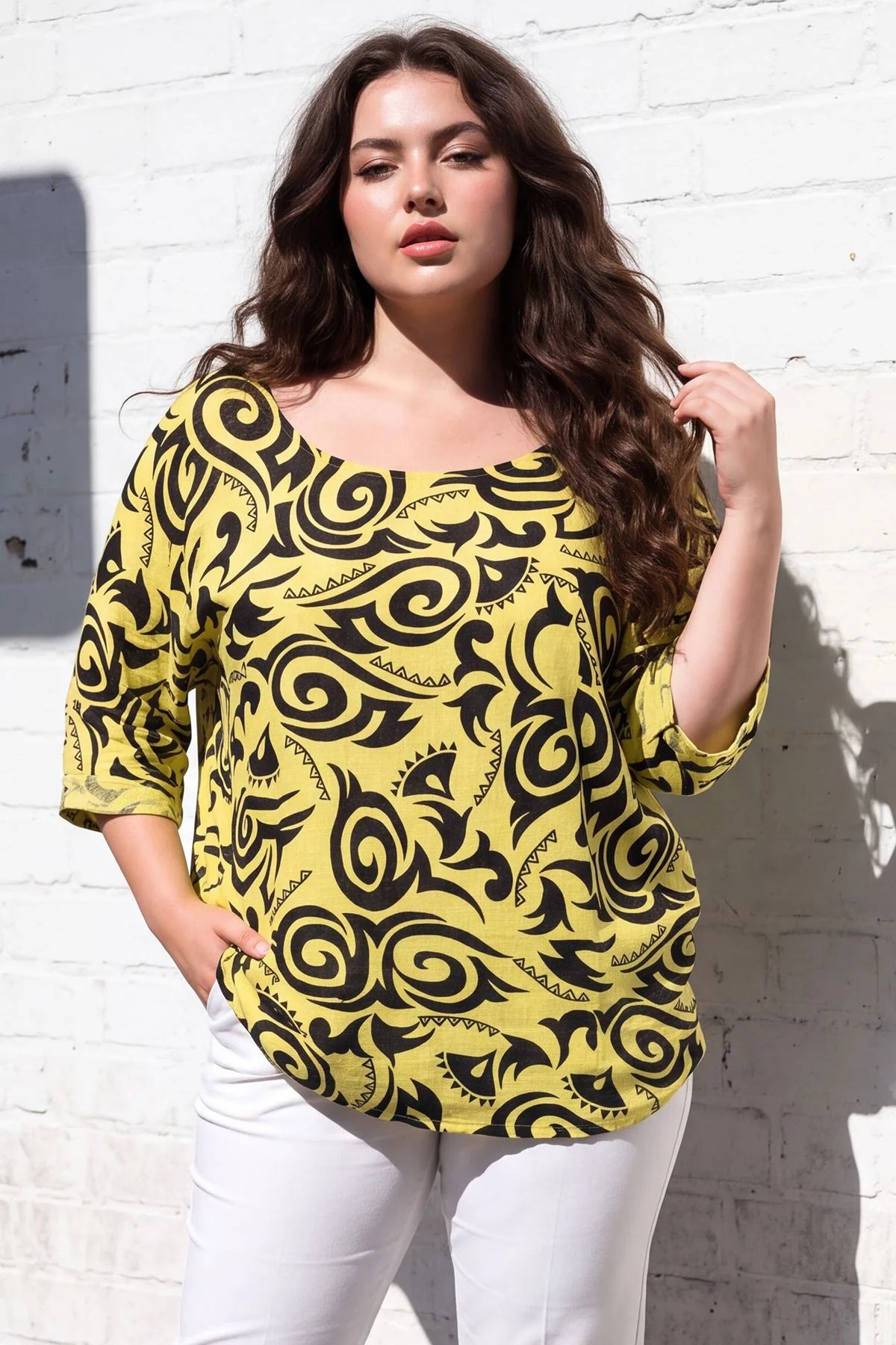 Abstract Print Loose Fit Tunic Cotton Top