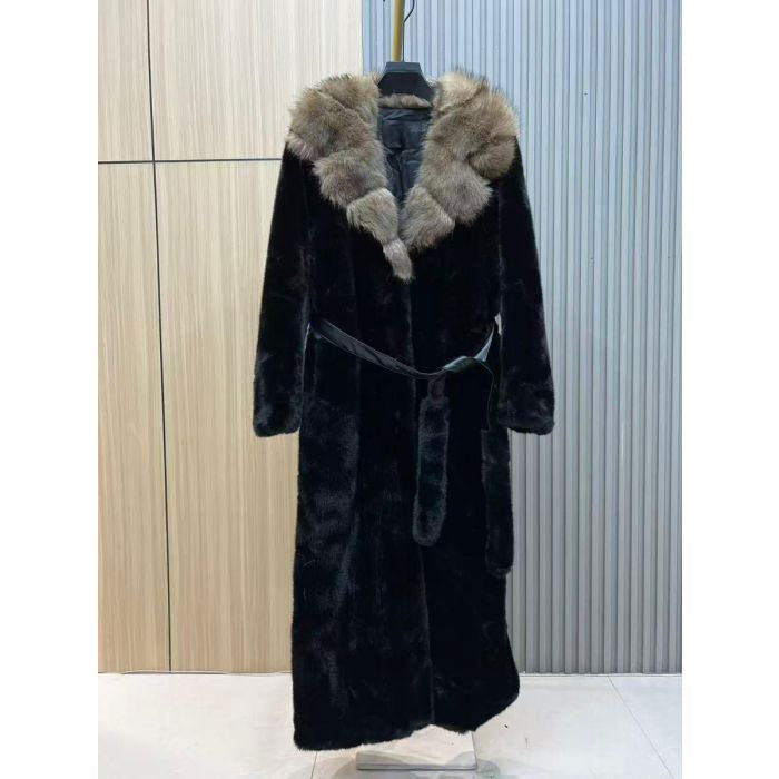 Elegant Longline Faux Fur Collar Coat