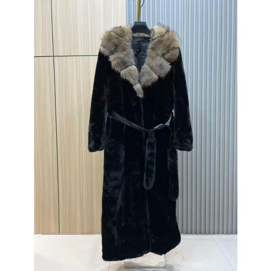 Elegant Longline Faux Fur Collar Coat