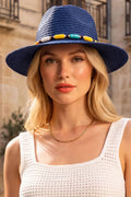 Women’s Straw Sun Hat with Beaded Trim – Wide Brim Summer Beach Hat