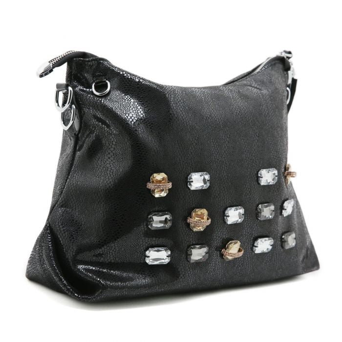Metallic Jewels Encrusted Hobo Bag | Women’s Sparkly Shoulder Handbag | Party Evening Fashion Tote