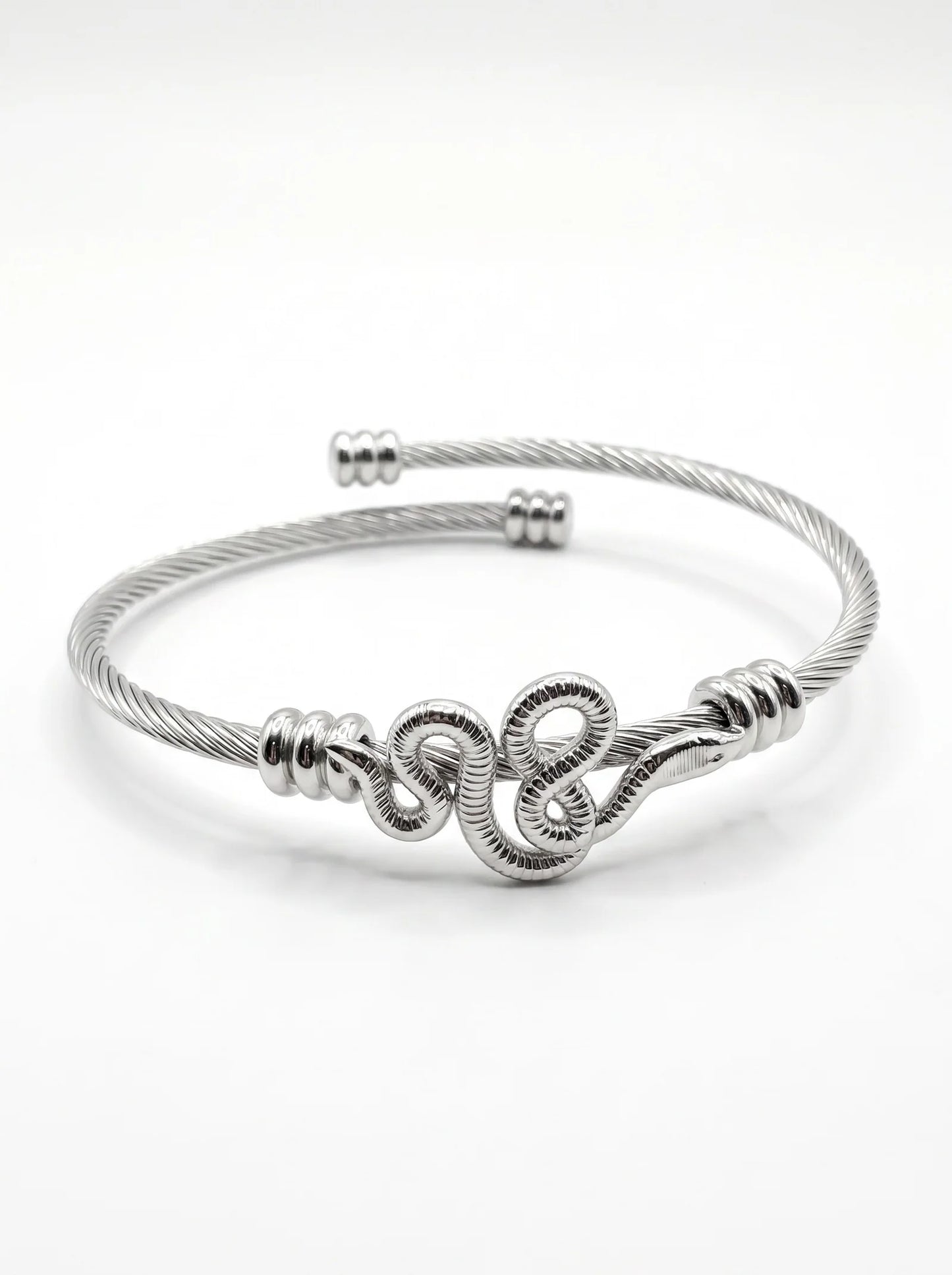 Elegant Silver Snake Cable Cuff Bracelet | Adjustable Open Bangle for Women